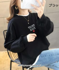 パーカー | 送料無料 重ね着 トレーナー レディース レイヤード フェイクレイヤード カットソー スウェット アルファベット刺繍 体型カバー トップス 長袖