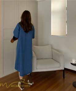 ミディアム | ワンピース デニムワンピース 半袖 ひざ丈 シャツワンピース 夏新作 体型カバー デニム フリーサイズ レトロ風 カジュアル 膝丈 かわいい 無地 ワンピ きれいめ