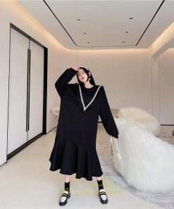 マキシ | スウェットワンピース 秋冬 レディース ロングワンピース ロングスウェット 裾切り替え 長袖ワンピース 30代60代 ゆったり 大人40代 黒ワンピース 大きいサイズ