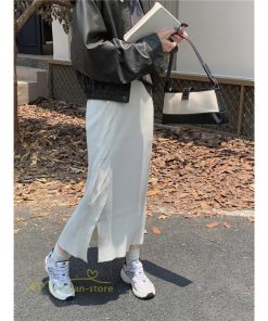 スカート | ニットタイトストレッチスリット入れロング丈 ミモレ丈 ハイウエスト 秋冬 ウエストゴム 美シルエット 楽チン