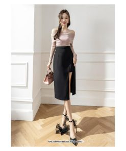 スカート | ロングレディース ボトムス  ロング 秋冬 40代 50代 コーデ 送料無料 スリット 着痩せ 韓国ファッション Aライン セクシー ハイウエスト