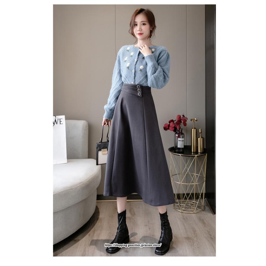 スカート | レディース ロングフレアAラインボトムス ラシャ 秋冬 暖か カジュアル お洒落 大人 可愛い 50代 30代 20代 着痩せ 40代