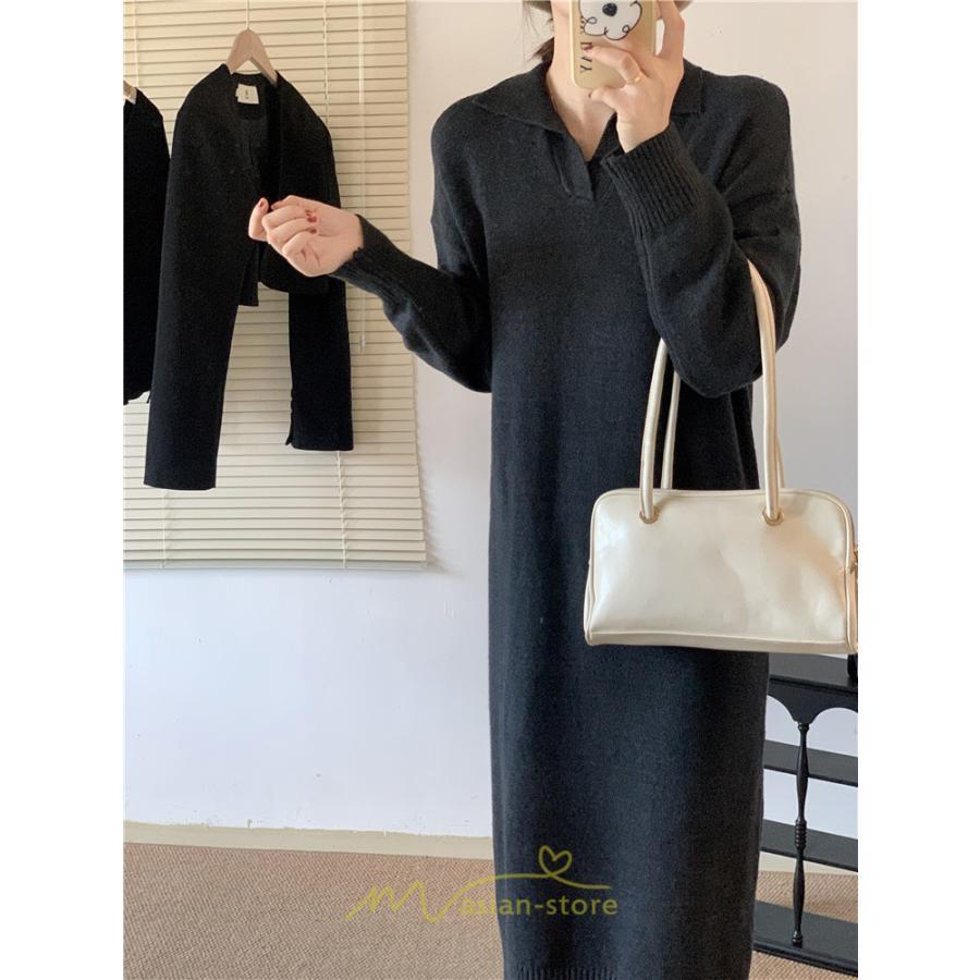 ニットワンピース | ワンピース 春 春服 レディース 長袖 ゆったり vネック 着痩せ 可愛い おしゃれ 大人フェミニン 女子会 通勤 デート お出かけ 秋冬