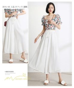 ワイドパンツ | キュロットスカート レディース 春夏新作 九分丈無地 ハイウエスト 体型カバーズボン 30代 40代 50代 ボトムス 通勤 着痩せ オシャレ