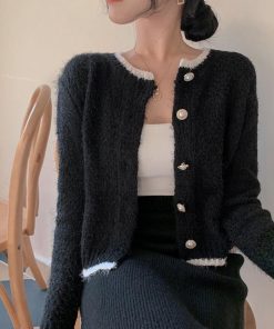 ニット・セーター | アウター Uネック パールボタン付き レディース 無地 ニットカーディガン 長袖 ショートニット ニットトップス