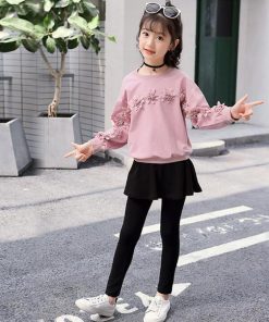 (子供)その他 | 花柄 スカート付き おしゃれ 長ズボン 女の子 カジュアル 秋冬 新品 レギンス キッズ 可愛い 長袖 セットアップ Tシャツ