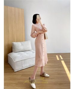 ニットワンピース | レディース 冬 きれいめ ニットフレア ロング おしゃれ ハイネック パフスリーブ 着痩せ エレガント おしゃれ フェミニン 送料無料 可愛い