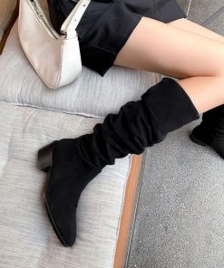 ニーハイブーツ | スエード調 ジョッキーブーツ ローヒール