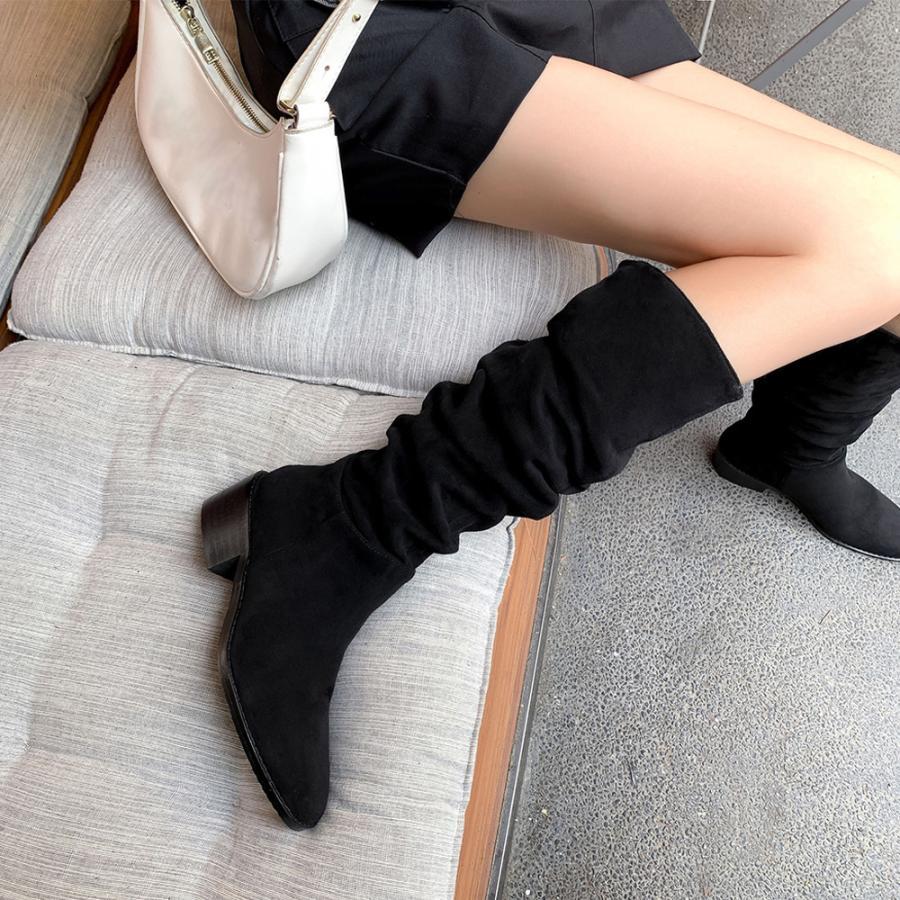 ニーハイブーツ | スエード調 ジョッキーブーツ ローヒール