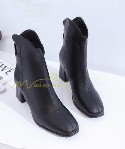 ショートブーツ | ブーティー ブーツ レディース シューズ 靴 太ヒール チャンキーヒール 合皮ブーツ PUブーツ くつ 春秋冬 美脚 黒靴 後ろファスナー 大人