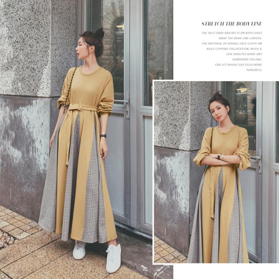 ワンピース | ロング春 異素材フレアワンピ