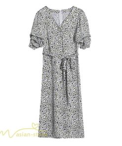 ミディアム | ワンピース レディース 着痩せ 花柄 Vネック 半袖 膝丈 サマーワンピース きれいめ エレガント 30代 40代 50代 大人 春 薄手 ひざ丈 お出かけ 上品 夏 デート