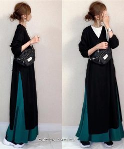 セットアップ | ワンピース スカート ロングワンピース フレアスカート 2点セット レディース 秋物 秋冬 長袖 Vネック スリット 大人 ウエストゴム ゆったり