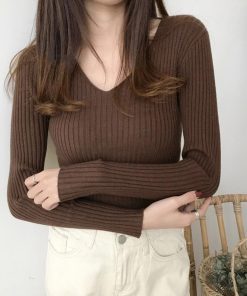 ニット・セーター | Vネック リブニット きれいめ ニット タイト シンプル おしゃれ レディース トップス 長袖