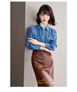 シャツ・ブラウス | デニムシャツ シャツ トップス レディース ブラウス デニム カジュアル レトロ風 通勤 通学 オシャレ キレイめ 上品 可愛い 秋服 ナチュラル 2022