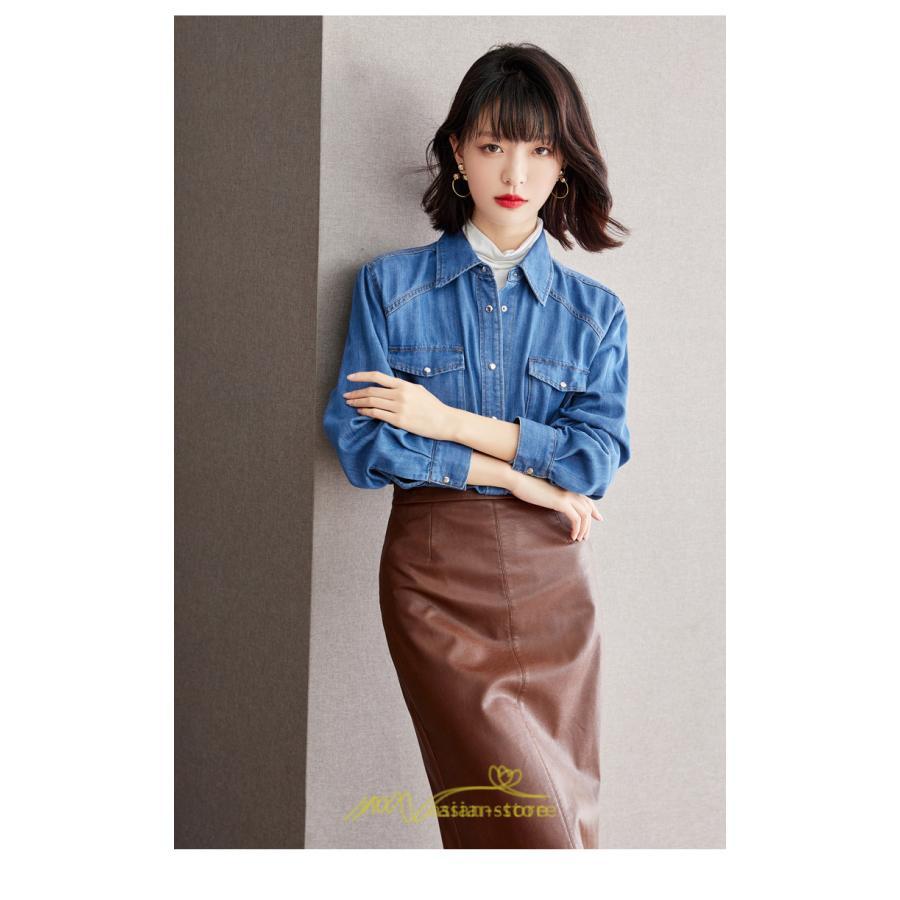シャツ・ブラウス | デニムシャツ シャツ トップス レディース ブラウス デニム カジュアル レトロ風 通勤 通学 オシャレ キレイめ 上品 可愛い 秋服 ナチュラル 2022