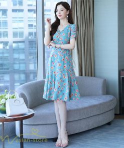 ミディアム | ワンピース レディース 着痩せ 半袖 花柄 きれいめ ミディアムワンピース カジュアル 膝丈 タック カジュアルワンピース おしゃれ サマーワンピース Vネック