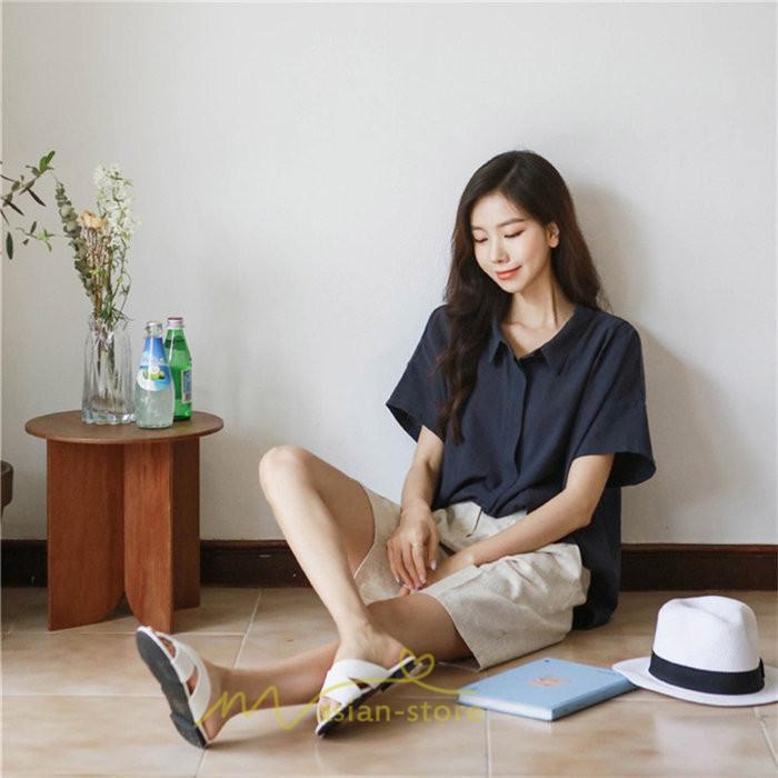 シャツ・ブラウス | ブラウス トップス 半袖 レディース 韓国風 2022新作 体型カバー シャツ 20代 30代 40代 50代 60代 大人 無地 可愛い ゆったり 夏 春 夏服 おしゃれ