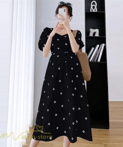 ワンピース | マタニティスカート レディース 着痩せ Aライン半袖 スクエアネック 薄手 夏新作 膝丈 妊婦服 柄 ポケット 産前 マタニティウェア 夏服