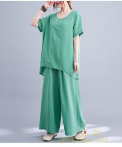 セットアップ | レディース 夏 40代 20代 コーデ カジュアル 2点セット Tシャツ 半袖 ガウチョパンツ 綿麻 大きいサイズ ゆったり 通勤 大人 着痩せ おしゃれ