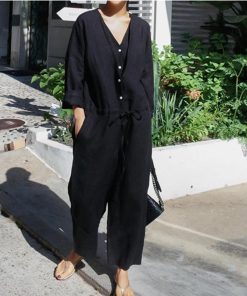 オーバーオール サロペット | オールインワン レディース 初秋 サロペット 着痩せ 9分丈パンツ 20代 30代 Vネック 無地 春 夏 秋 フリーサイズ 50代 シンプル 40代 長袖 リネン混 きれいめ