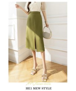 スカート | ボトムス 膝下 スリット ひざ下 Aライン ウエストゴム 楽 大人 きれいめ 20代 30代 40代 サイドチャック 通勤 上品 ビジネス オフィス