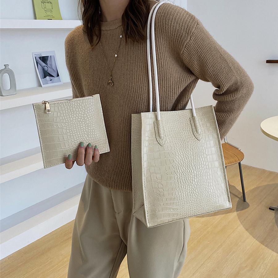 トートバッグ | ポーチ付き クロコダイル柄
