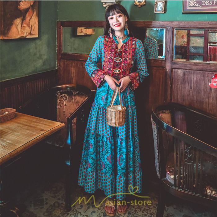 マキシ | ワンピース ロング 着やせ効果抜群 夏秋 長袖 他と被らない 刺繍 上品 きれいめ ロングワンピース マキシワンピ 舞台 演出 パーティー ダンス