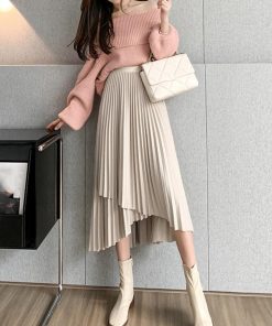 ロングスカート | 不規則裾 プリーツスカート ハイウエスト