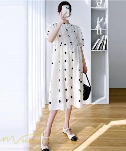ワンピース | マタニティウェア レディース 半袖 ドット柄 着痩せ マタニティクルーネック 大きいサイズ 産前 マタニティ お出かけ 妊婦着 ゆったり