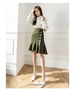 スカート | レディース ミモレ丈 ひざ丈 膝丈 マーメイドフリル オシャレ Aライン キレイめ 着痩せ フェミニン 通学 可愛い 秋服 落ち感 通勤