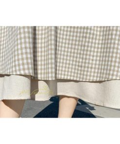 スカート | フレアロングレデイース リネンウエストゴム 綿麻混 マキシマキシ リゾート チェック柄 体型カバー