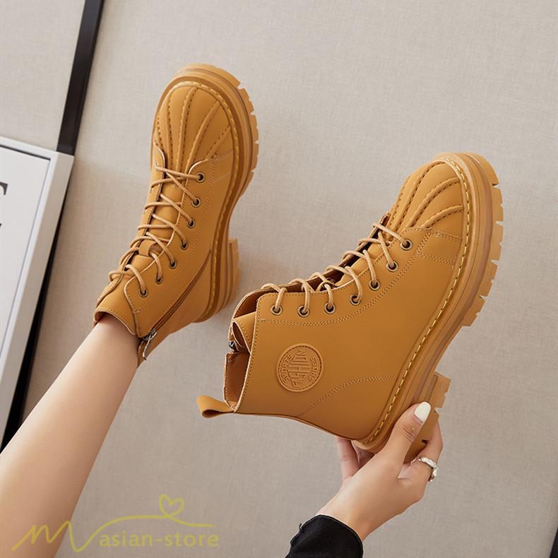 ショートブーツ | レディース ブーティー 太ヒール ブーツ ショートヒール カジュアル レースアップ 厚底 コスプレ靴 編み上げブーツ 歩きやすい 厚底ブーツ