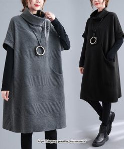 マキシ | ニットワンピース レディース チュニック デザイン タートルハイネック ニット 暖か 斜めスリット 着痩せ キレイめ 上品 おしゃれ フェミニン 通勤