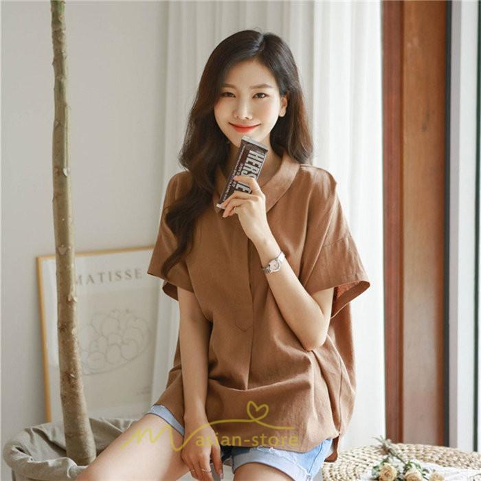 シャツ・ブラウス | ブラウス トップス 半袖 レディース 韓国風 2022新作 体型カバー シャツ 20代 30代 40代 50代 60代 大人 無地 可愛い ゆったり 夏 春 夏服 おしゃれ