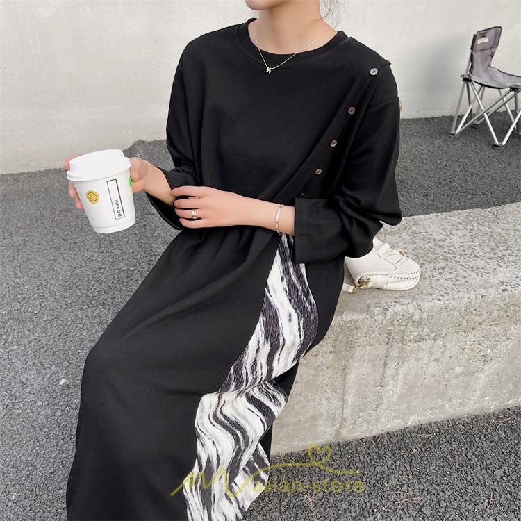 マキシ | ドッキングワンピース 秋 レディース 長袖ワンピース ロングワンピース 切り替えワンピース フェイク レイヤード風 お呼ばれワンピース ゆったり 大きいサイズ