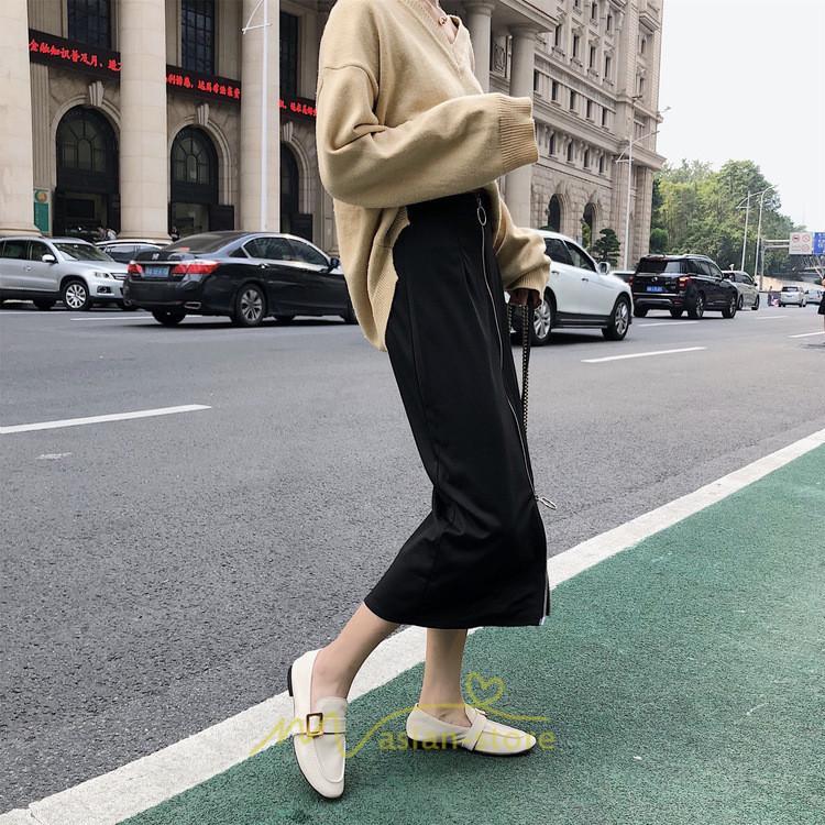 スカート | レディース タイト膝丈ストレッチ ジップアップ ボトムス ファスナー ブラック 無地 シンプル 伸縮性ある生地 膝下丈