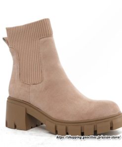 ショートブーツ | 大きいサイズ27cm レディース 上品 ブーツ 秋冬 春 厚底ブーツ ラウンドトゥ ソックス切り替え 太ヒール 大人 チャンキーヒール 黒ブーツ