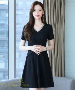 ミディアム | ワンピース Aライン レディース 着痩せ Vネック ひざ上丈 カジュアル 大きいサイズ 無地 きれいめ おしゃれ 春 夏 30代 新作 上品 サマーワンピース 40代 20代