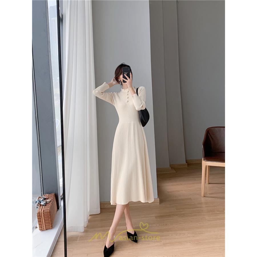 ニットワンピース | レディース 冬 きれいめ ロング おしゃれ 秋冬 長袖 送料無料 可愛い 着痩せ Aライン 20代30代40代50代 韓国風 ハイネック