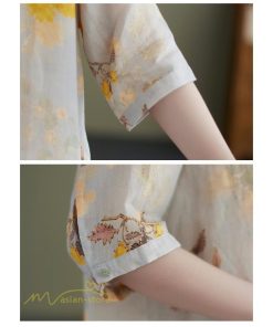 ｔシャツ・カットソー | Tシャツ Tシャツ プリント カジュアル 麻綿 リネン シャツ トップス サマーシャツ 襟付き カジュアル 大きいサイズ 夏コーデ 5分袖 麻綿 トレンド レディース