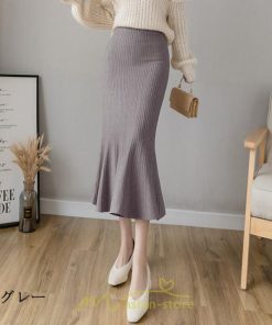 スカート | ロング丈 秋冬 レディース ロングウエストゴム ハイウエスト 黒 グレー マーメイド コーデ お出かけ 韓国風 脚長効果 フレア 人気新作