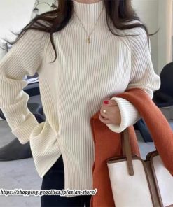 ニット・セーター | カットソー ニット レディース リブニット 長袖 秋冬 春 トップス スリム ストレッチ インナー 無地 長袖カットソー 長袖ニット 通学通勤 着痩せ プルオーバー