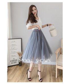 スカート | チュールプリーツウエストゴム 膝丈可愛い ハイウエスト 白 黒 10色 レディース OL 通学通勤 無地 春夏秋 裏地付き