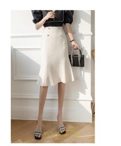 スカート | フリルひざ丈 膝丈 おしゃれ かわいい レディース ボトムス きれい ハイウエスト Aライン 上品 エレガント OL 通勤 レトロ デート オフィス