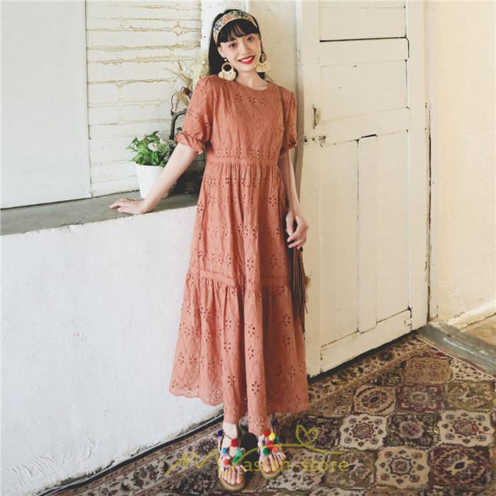 マキシ | ワンピース 夏 レース 半袖 ロングワンピ ワンピ ロング丈ワンピース ロングワンピース 無地 可愛い ナチュラル きれいめ 外出 大人 お出かけ かわいい 着痩せ