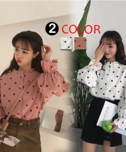 シャツ・ブラウス | 長袖ブラウス レディースシャツ 春物 夏服 羽織り 前開き 可愛い ドット柄 フレア トップス 綿麻 女の子 20代30代