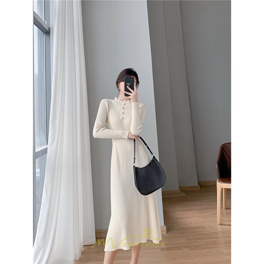 ニットワンピース | レディース 冬 きれいめ ロング おしゃれ 秋冬 長袖 送料無料 可愛い 着痩せ Aライン 20代30代40代50代 韓国風 ハイネック