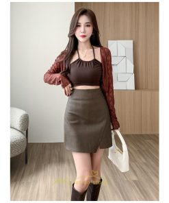 スカート | ミニレザータイト レディース スリット ハイウエスト 大人 タイトフェイクレザー 上品秋冬 韓国ファッション