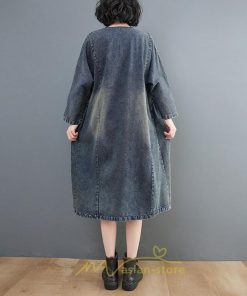デニムワンピース | ワンピース デニム レディース 40代 ロング チュニック 長袖 ゆったり 大きいサイズ 20代30代50代 ロング丈 体型カバー 膝丈